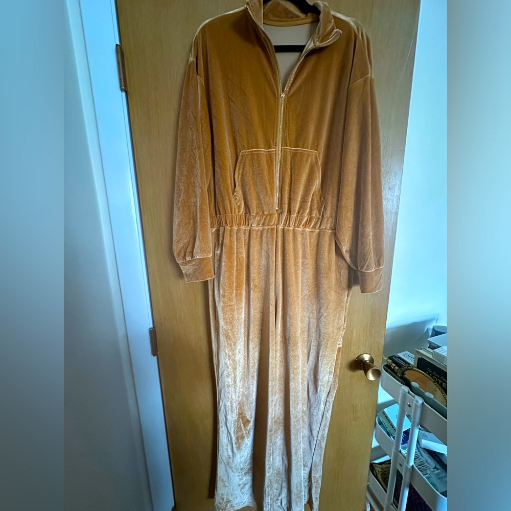 Fabletics velvet/velour crushed zip up jumpsuit